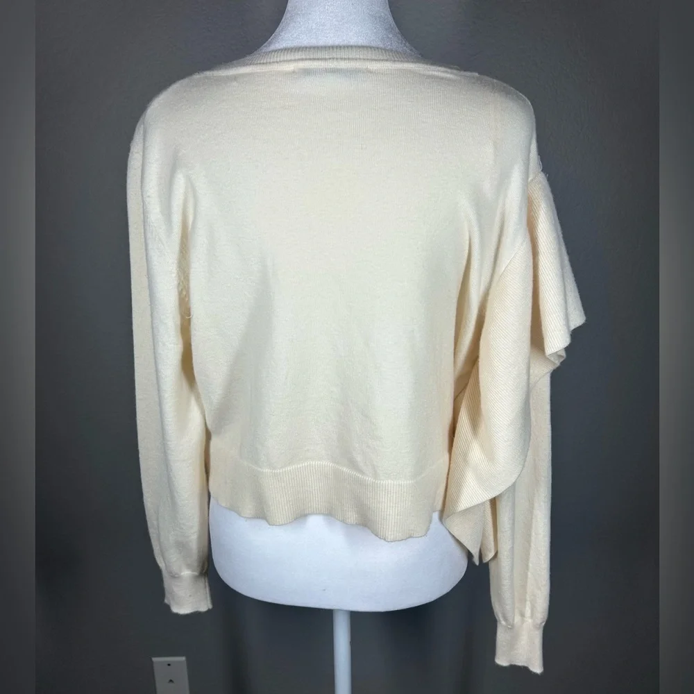 Zara Cream Side Ruffle Cropped Sweater Size M